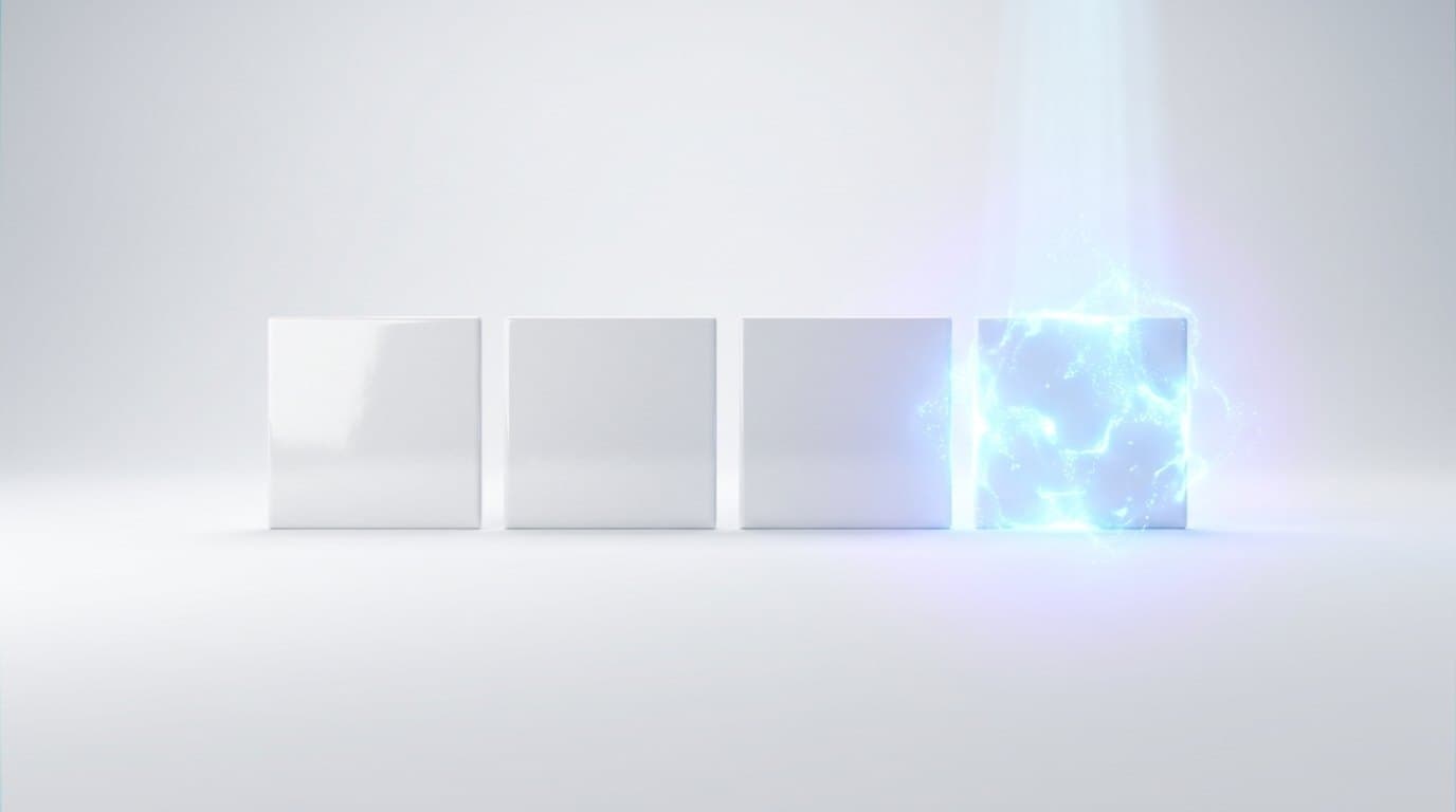 Three identical cobalt blue ceramic tiles beside one being shaped, on a bright white studio surface